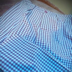 Pink gingham pants.